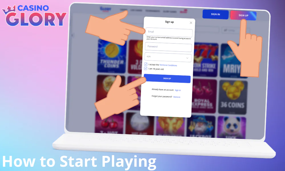 Step-by-step instructions on how to start playing at Glory Casino