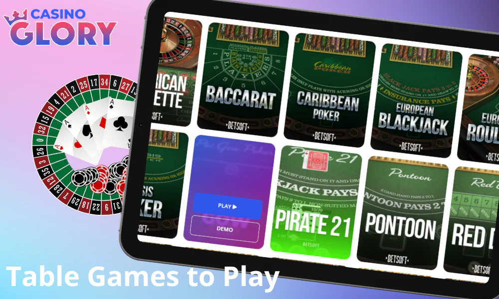 A variety of table games are available at Glory Casino